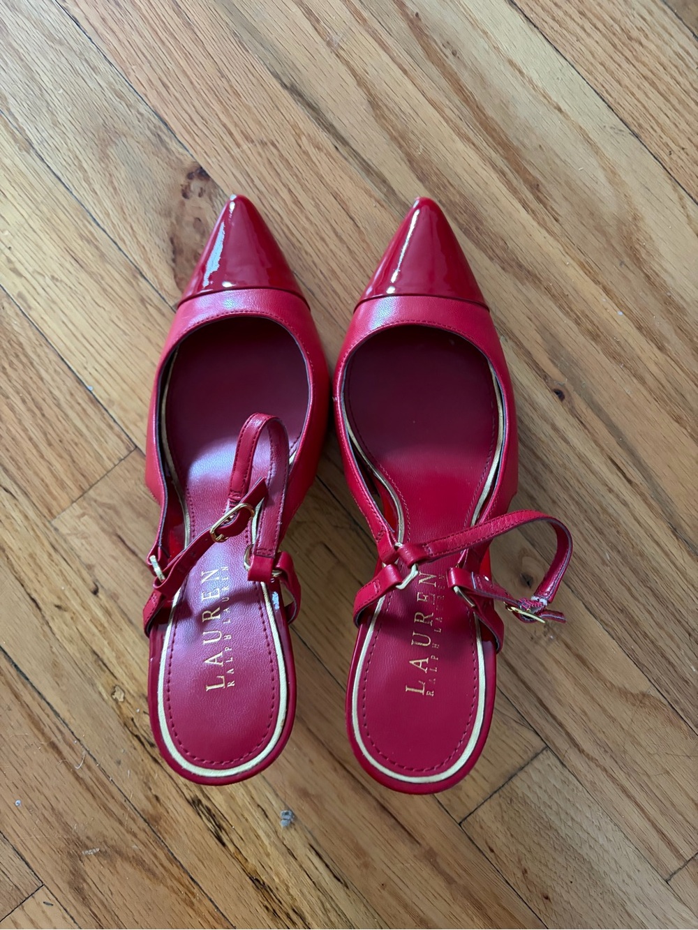 Ralph Lauren Red Patent Pointed-Toe Slingback Pumps